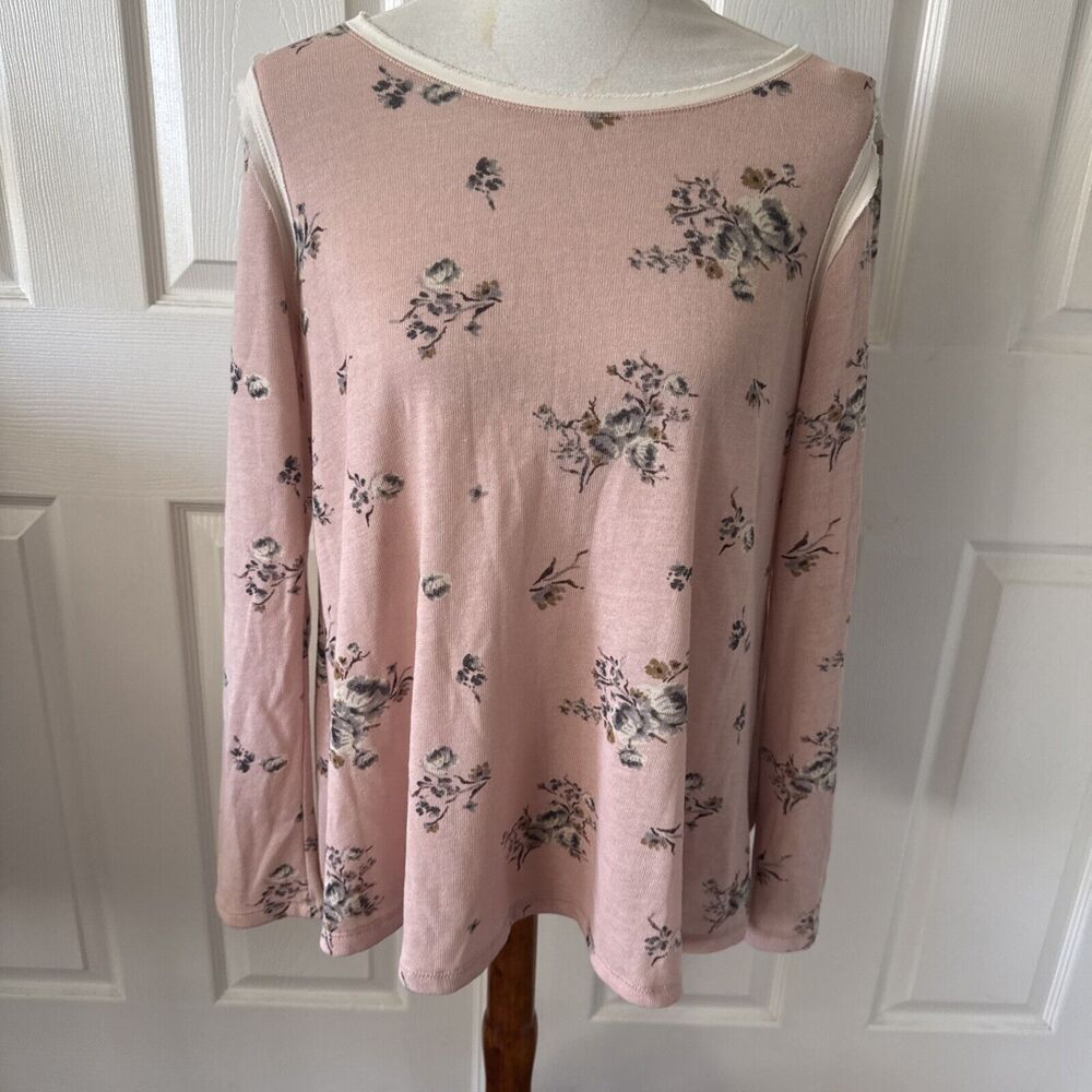 Womens Top Sz‎ Large Cottage Core Boho Lace Shabby Floral Pink Ballet Feminine